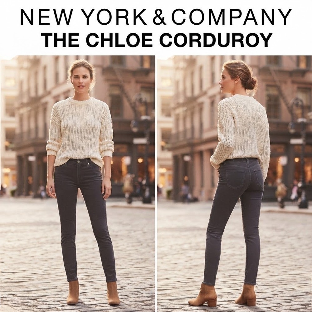 New York & Comp The Chloe Corduroy Slim Leg Pant Gray Charcoal 2 Workwear Career